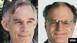 Profesor Christopher Sims (kiri) dan Prof. Thomas Sargent, peraih hadiah Nobel di bidang Ekonomi tahun 2011 (foto: dok).