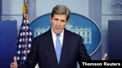 克里在白宫谈论气候问题。（资料照）