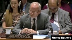 FILE - U.N. Special Representative Nicholas Kay briefing the Security Council on Somalia, Sept. 13, 2013. In his final interview before leaving office, he says Somalia has an “unstoppable momentum” toward being a stable and secure country.
