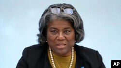 资料图：美国驻联合国大使琳达·托马斯·格林菲尔德（Linda Thomas-Greenfield）（美联社）