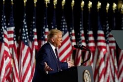 President Donald Trump speaks from the South Lawn of the White House on the fourth day of the Republican National Convention, Aug. 27, 2020, in Washington.