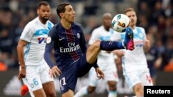 Angel Di Maria lors du match Marseille contre le Paris Saint-Germain au stade Vélodrome Orange à Marseille le 26 février 2017.