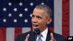 Presiden Obama saat menyampaikan Pidato Kenegaraan di Gedung Capitol, Washington DC (20/1).