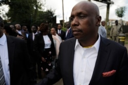 Baringo Senator Gideon Moi, son of former president Daniel arap Moi, is seen outside the Lee Funeral home in Nairobi, Kenya, Feb. 4, 2020.