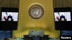 Presiden Iran Hassan Rouhani dalam pidato di hadapan Sidang Umum PBB ke-75 yang dilakukan secara virtual karena pandemi virus corona, di New York, Selasa, 22 September 2020. (Foto: Reuters)