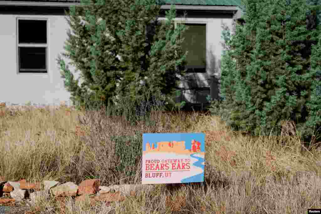 A sign showing support for Bears Ears National Monument in a front yard in Bluff, Utah, Oct. 28, 2017.