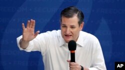 Kandidat calon presiden dari Partai Republik, Ted Cruz, berbicara dalam kampanye di Syracuse, New York (15/4). (AP/Mel Evans)