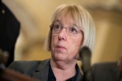 FILE - Sen. Patty Murray, D-Wash., speaks about the coronavirus during a media availability on Capitol Hill, March 3, 2020.