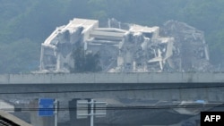 This image taken on April 30, 2014 shows a Christian church in the town of Oubei, outside the city of Wenzhou that Chinese authorities have begun demolishing on April 28.