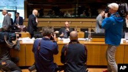 希腊财政部长在欧盟各国财政部长会议上（2015年6月19日）