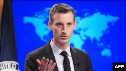 (FILES) In this file photo US State Department Spokesperson Ned Price holds a news briefing at the State Department in Washington, DC, on February 17, 2021. - The United States said February 18, 2021 it was accepting an invitation from the European…(archive)