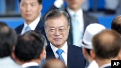 韩国总统文在寅2018年8月15日出席纪念韩国摆脱日本占领73周年的活动