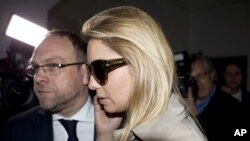 Yevgenia Tymoshenko, daughter of jailed former Ukrainian Prime Minister Yulia Tymoshenko, arrives at Germany's Free Democratic party headquarters in Berlin, May 7, 2012.