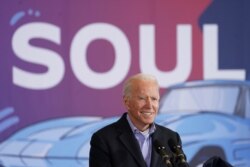 Democratic U.S. presidential nominee and former Vice President Joe Biden speaks at the Get Out The Vote event in Cleveland, Ohio, Nov. 2, 2020.