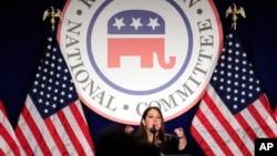 RNC Chairman Ronna McDaniel speaks at the Republican National Committee winter meeting in Washington, Feb. 1, 2018. 