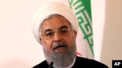 Presden Iran Hassan Rouhani dalam konferensi pers di Wina, Austria, 4 Juli 2018. (Foto: dok).