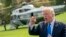 President Donald Trump speaks to reporters before boarding Marine One on the South Lawn of the White House in Washington, Oct. 25, 2017, for a short trip to Andrews Air Force Base, Maryland, and then on to Dallas. 