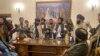 Taliban fighters take control of the Afghan presidential palace in Kabul on August 15, 2021, after Afghan President Ashraf Ghani fled the country. (Zabi Karimi/AP)