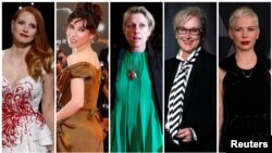 Nominees for the 75th Golden Globe Awards, Best Performance by an Actress in a Motion Picture, Drama category, (L-R) Jessica Chastain, Sally Hawkins, Frances McDormand, Meryl Streep and Michelle Williams are seen in a combination of file photos. 