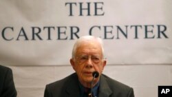 Rais wa zamani wa Marekani Hayati Jimmy Carter katika picha ya maktaba iliyotolewa Apr. 1, 2013. 