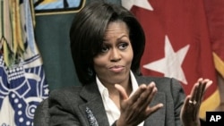 US first lady Michelle Obama gestures during a briefing on an obesity study presentation during her visit to Fort Jackson, South Carolina (File Photo).