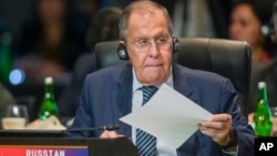 Russia's Foreign Minister Sergey Lavrov attends a working session on energy and food security during the G-20 Summit in Nusa Dua, Bali, Indonesia, Nov. 15, 2022.