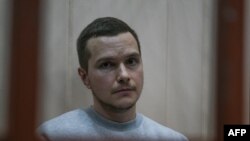 Lawyer Alexei Liptser appears in court in Moscow on Oct. 13, 2023. Russia detained Lipster and two other lawyers of jailed opposition leader Alexey Navalny and raided their homes, aides said.