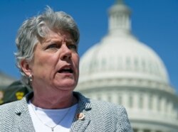 FILE - Rep. Julia Brownley, D-Calif., speaks during a news conference on Capitol Hill in Washington, March 27, 2014.