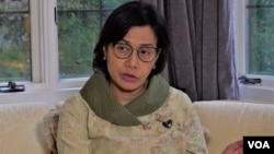 Menkeu RI, Sri Mulyani di Wisma Indonesia, Tilden, Washington, D.C., 12 Oktober 2021. (Photo: VOA)