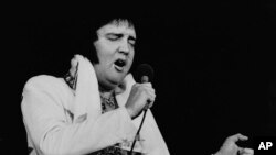 Penyanyi Elvis Presley ketika tampil Providence, Rhode Island, pada 23 Mei 1977. (Foto: AP)