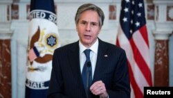 Arhiva - Državni sekretar SAD Entoni Blinken govori u Stejt dipartmentu u Vašingtonu, 5. aprila 2021.