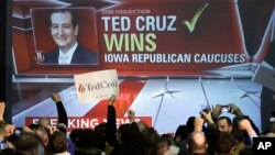 Senator Ted Cruz mengalahkan Donald Trump dalam kaukus di negara bagian Iowa hari Senin (1/2). 