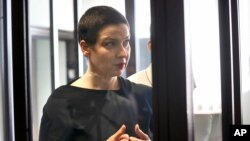 Belarus' opposition activists Maria Kolesnikova attends a court hearing in Minsk, Aug. 4, 2021.