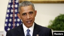 President Barack Obama announces a change in U.S. policy in the Roosevelt Room at the White House in Washington, June 24, 2015.