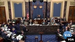 Suasana sidang pemakzulan Presiden Trump. (Foto: videograb). Para anggota Senat AS, akan melangsungkan pemungutan suara mengenai apakah akan memakzulkan Trump, Rabu siang (5/2).