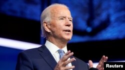 U.S. President-elect Joe Biden announces his national security nominees and appointees at his transition headquarters in Wilmington, Delaware, Nov. 24, 2020.