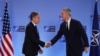 US Secretary of State Antony Blinken (L) and Secretary General of NATO Jens Stoltenberg shake hands after they delivered a joint statement during a NATO foreign ministers meeting at NATO headquarters in Brussels, on November 28, 2023. (Photo by SIMON WOHL