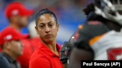 Tampa Bay Buccaneers assistant strength and conditioning coach Maral Javadifar was one of two women on the Super Bowl champion staff. (AP Photo/Paul Sancya)