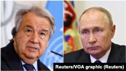 Generalni sekretar Ujedinjenih nacija Antonio Gutereš i ruski predsednik Vladimir Putin (Foto: Reuters/VOA graphic)