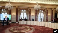 U.S. Secretary of State Antony Blinken speaks during a virtual meeting with UN Secretary-General Antonio Guterres from the State Department in Washington, on March 29, 2021. 