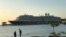 The cruise liner MS Westerdam, carrying more than 2,000 passengers, docked near the pier inside Sihanouville port about 6 p.m. Feb. 13, 2020, after being turned away by four countries.(Kann Vicheika/VOA Khmer)