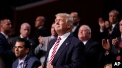 共和党总统候选人川普在克利夫兰举行的全国代表大会上。（2016年7月20日）