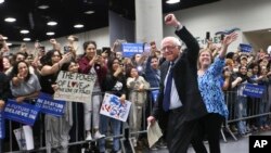 Kandidat Capres AS dari Patai Republik, Senator Bernie Sanders di San Diego Convention Center (22/3).