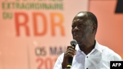 Alassane Ouattara lors d'un congrès extraordinaire du RDR à Abidjan, le 5 mai 2018.