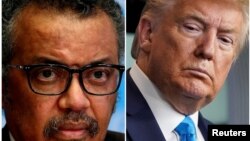 የዓለም የጤና ድርጅት ዋና ዳይሬክተር ዶ/ር ቴድሮስ አድሃኖም እና የዩናይትድ ስቴትስ ፕሬዚዳንት ዶናልድ ትረምፕ 