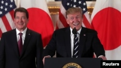 U.S. President Donald Trump attends a Japanese business leaders event with U.S. Ambassador to Japan William Hagerty in Tokyo, May 25, 2019. 