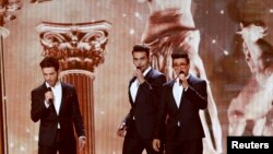 The band Il Volo representing Italy performs the song "Grande Amore" during the first dress rehearsal for the final of the upcoming 60th annual Eurovision Song Contest In Vienna, May 22, 2015. 
