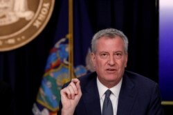 FILE - New York City Mayor Bill de Blasio is seen at a news briefing in the Manhattan borough of New York City, New York, March 2, 2020.
