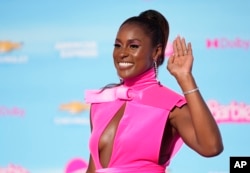 Issa Rae arrives at the premiere of "Barbie" on Sunday, July 9, 2023, at The Shrine Auditorium in Los Angeles. (AP Photo/Chris Pizzello)