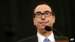 FILE - Treasury Secretary Steven Mnuchin testifies on Capitol Hill in Washington.